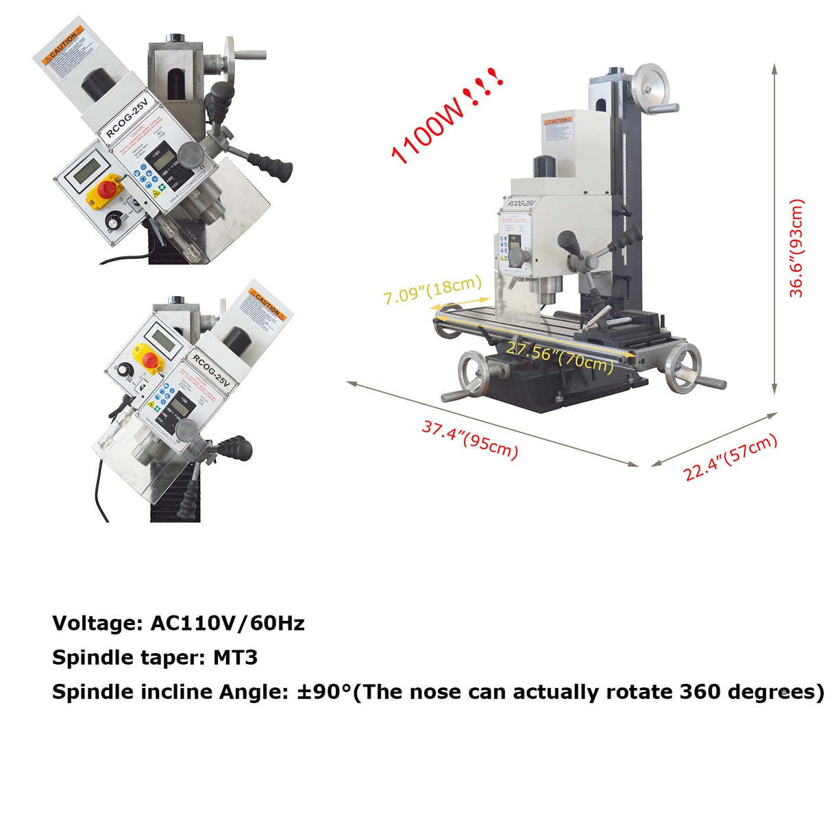 TECHTONGDA High-Precision Mini Milling Machine MT3 with Brushless Motor and Digital Readout Benchtop Mill/Drill for Fine Metal & Wood Processing TECHTONGDA