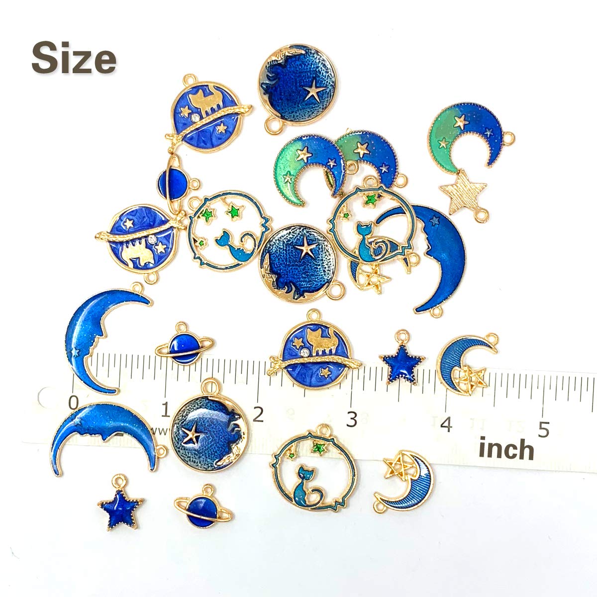 JIALEEY Assorted Gold Plated Enamel Cat Moon Star Celestial Charm Pendant DIY for Earrings Necklace Bracelet Jewelry Making and Crafting JIALEEY