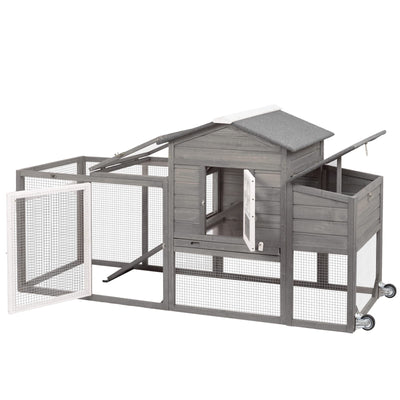PetsCosset 79" Wooden Chicken Coop Rabbit Cage with Nesting Box, Waterproof Roof, Removable Tray, Combinable