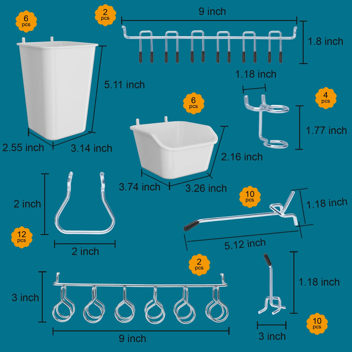 Daanxw 248PCS Pegboard Accessories Organizer Kit, Pegboard Bins, Pegboard Set for Tools, 1/8 and 1/4 inch Pegboard Hooks Assortment, Pegboard Bins, Daanxw