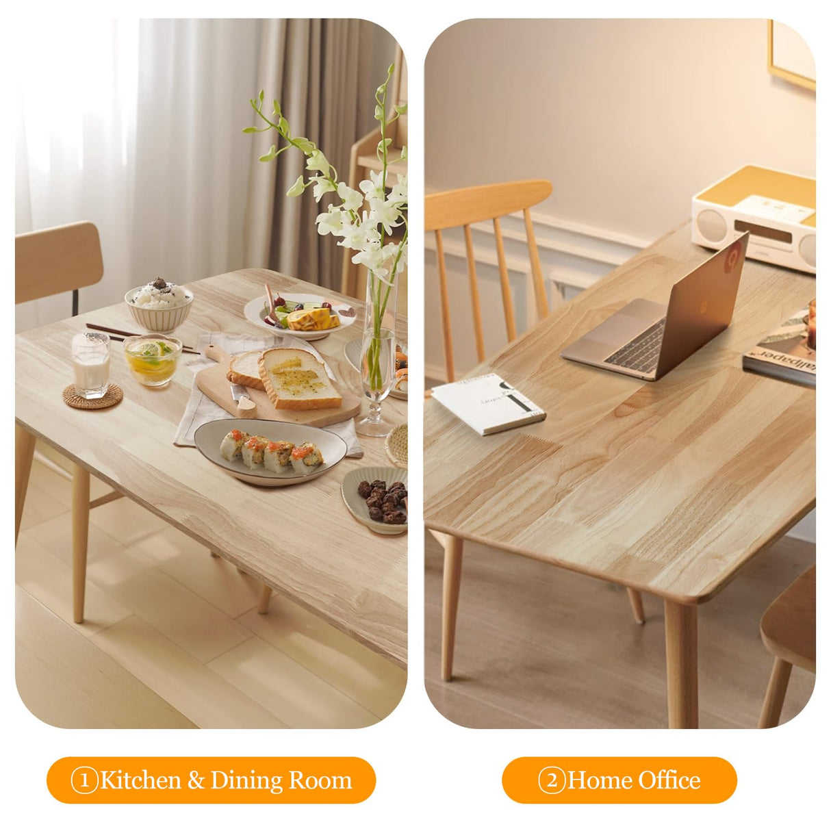 Ironalita Solid Wood Dining Table Small Rectangle Kitchen Table for Small Spaces, 47" Mid Century Modern Natural Wooden Dinning Tables, Solid Wood Ironalita