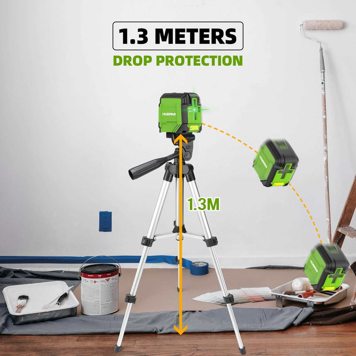 Laser Level Self Leveling with Tripod, Huepar 98Ft Green Cross Line Laser Level Accurate Measurement Tool for Tile, Picture Hanging, Construction Huepar