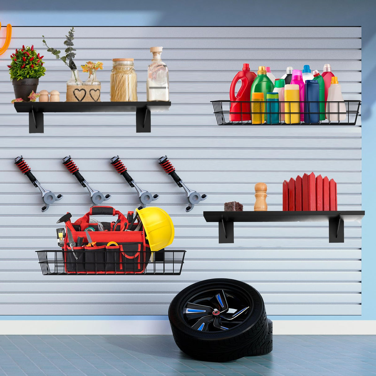 8 Pack Wooden Slatwall Shelf, 15.7 x 5.9 Inch Slatwall Shelves with Metal Brackets Heavy Duty Slat Wall Organizer Slatwall Shelving Accessories for BeapTcely