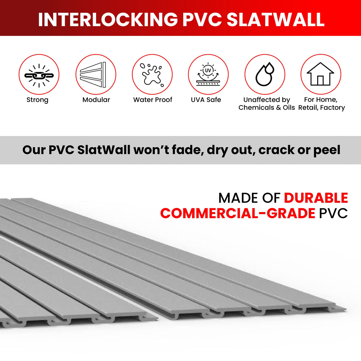 Slatwall Panel Garage Wall Organizer: Heavy Duty Wall Mounted PVC Wall Rack, Interlocking Slat Wall Paneling for Garage Wall Storage, Slatwall Board, DLDIRECT