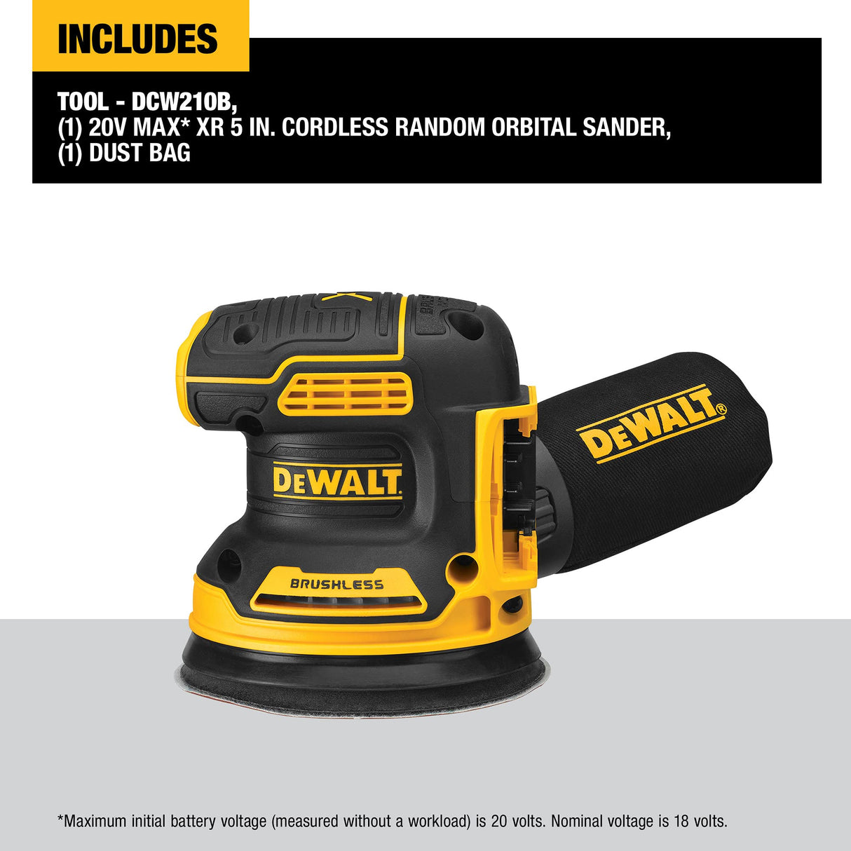 DEWALT 20V MAX Orbital Sander, 12,000 OPM, Brushless Motor for Extra Long Run Time, Bare Tool Only (DCW210B) DEWALT