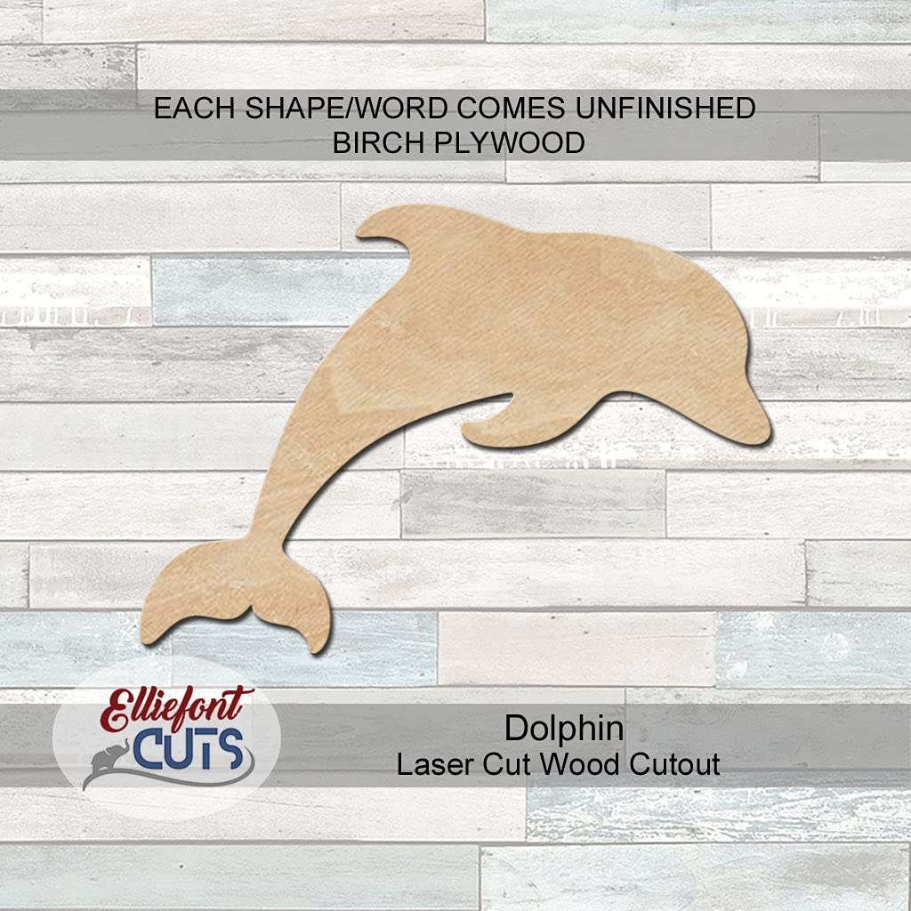 Dolphin Wood Cutouts for crafts, Laser Cut Wood Shapes 5mm thick Baltic Birch Wood, Multiple Sizes Available Elliefont Styles