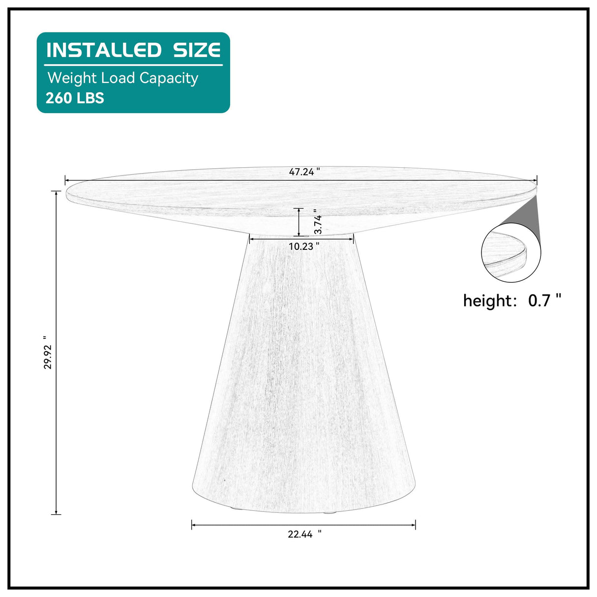 kevinplus 47.2'' Walnut Round Dining Table Kitchen Table for 4-6, Modern Contemporary Wood Circle Dining Room Table Kitchen Table with Cone Support, kevinplus