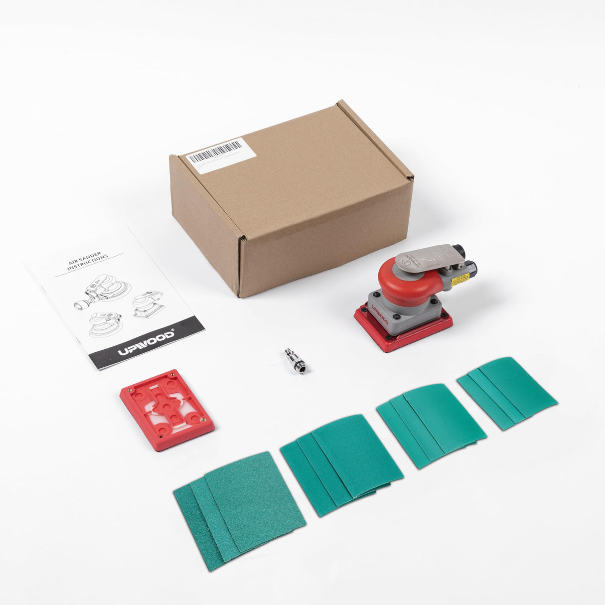 Pneumatic random orbital sander 3 x 4-inch light weight palm sander 1/8" (3 mm) diameter orbit 10000 RPM with extra backing pad 12pcs sandpaper UPWOOD