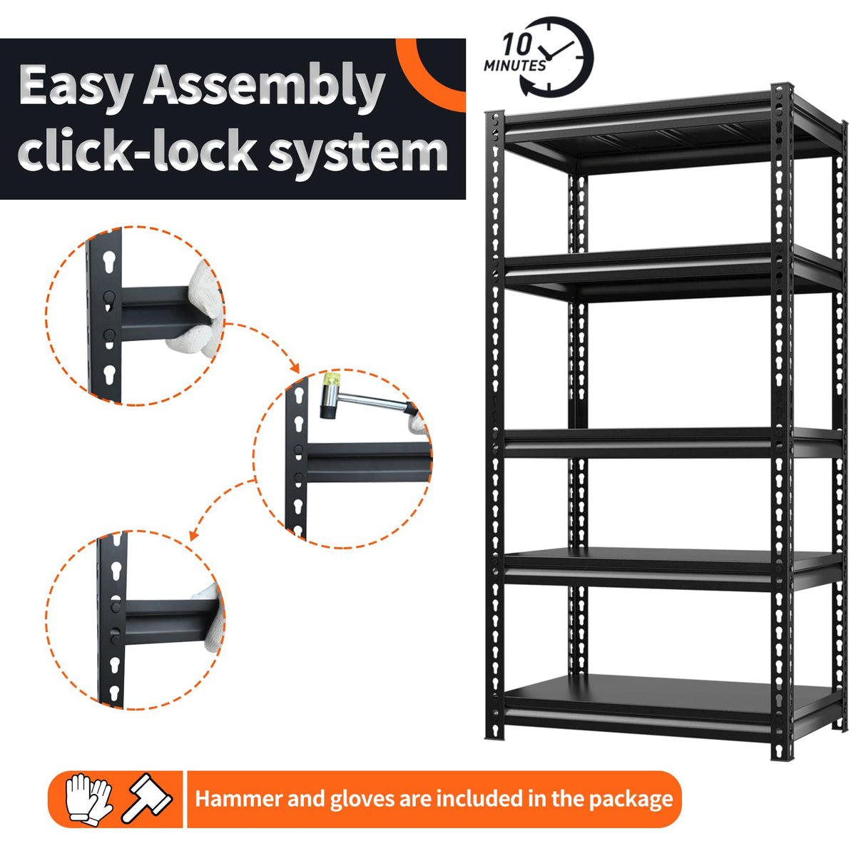 REIBII Garage Shelving, Garage Storage Shelves Holds 1690 LBS Garage Shelves Metal Shelving for Storage Shelves Heavy Duty Adjustable Industrial REIBII
