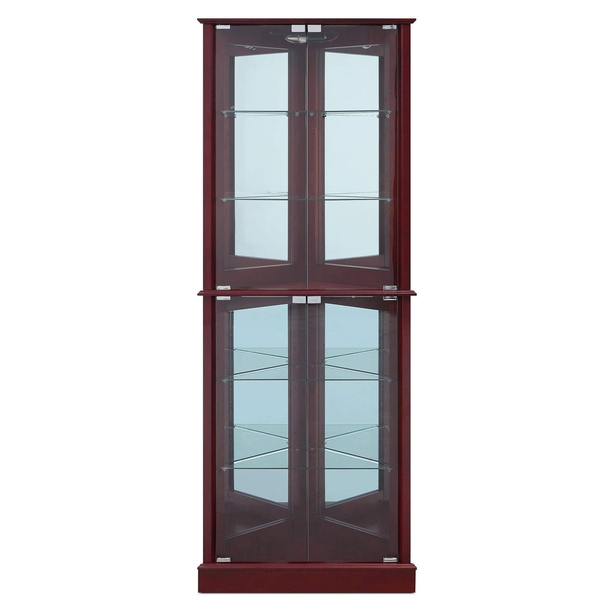 BELLEZE Lighted Corner Display Curio Cabinet Wooden Shelving Unit with Tempered Glass Door, Bar and Liquor Storage Area with 6 Shelves - Woody BELLEZE