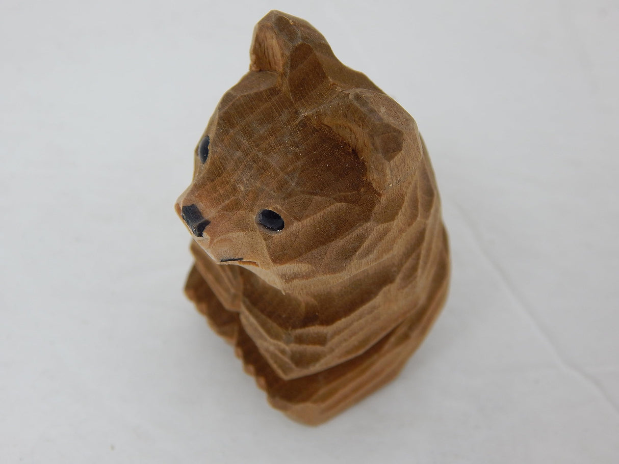 Brown Bear Cub Wood Ornament Hanging Figure Handmade Carved Decoration Selsela