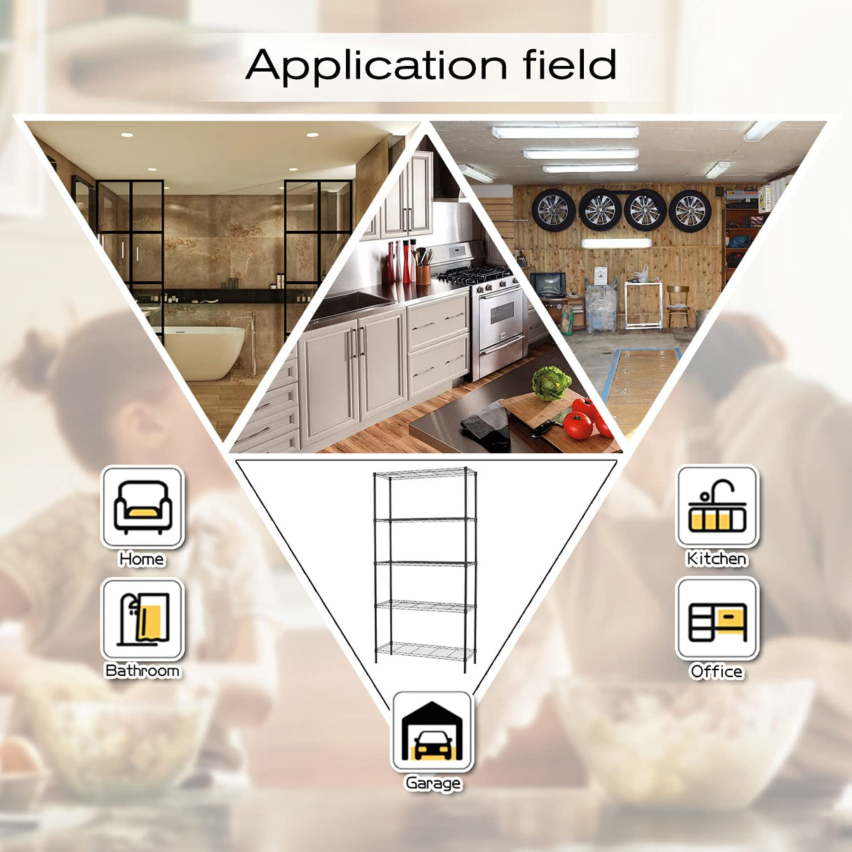 HCY 5-Tier Storage Shelf Heavy Duty Shelving Unit NSF Height Adjustable Metal Storage Rack for Laundry Bathroom Kitchen Garage Pantry Organization - HCY