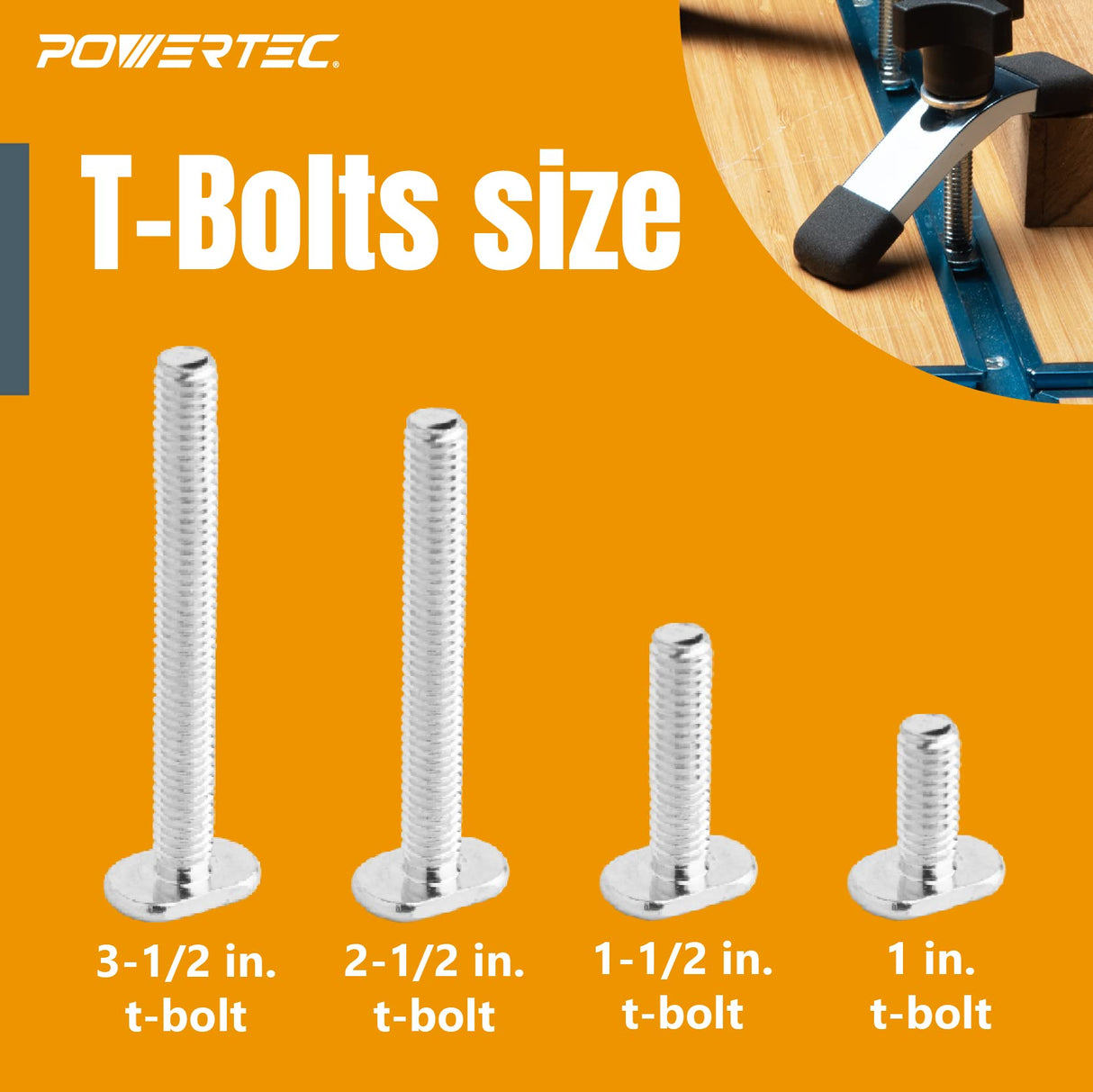 POWERTEC 71121 T Track Knob Kit w/ Threaded Knobs and 5/16”-18 T Slot Bolts, 16-Piece Set, T Track Accessories for Woodworking Jigs and Fixtures POWERTEC