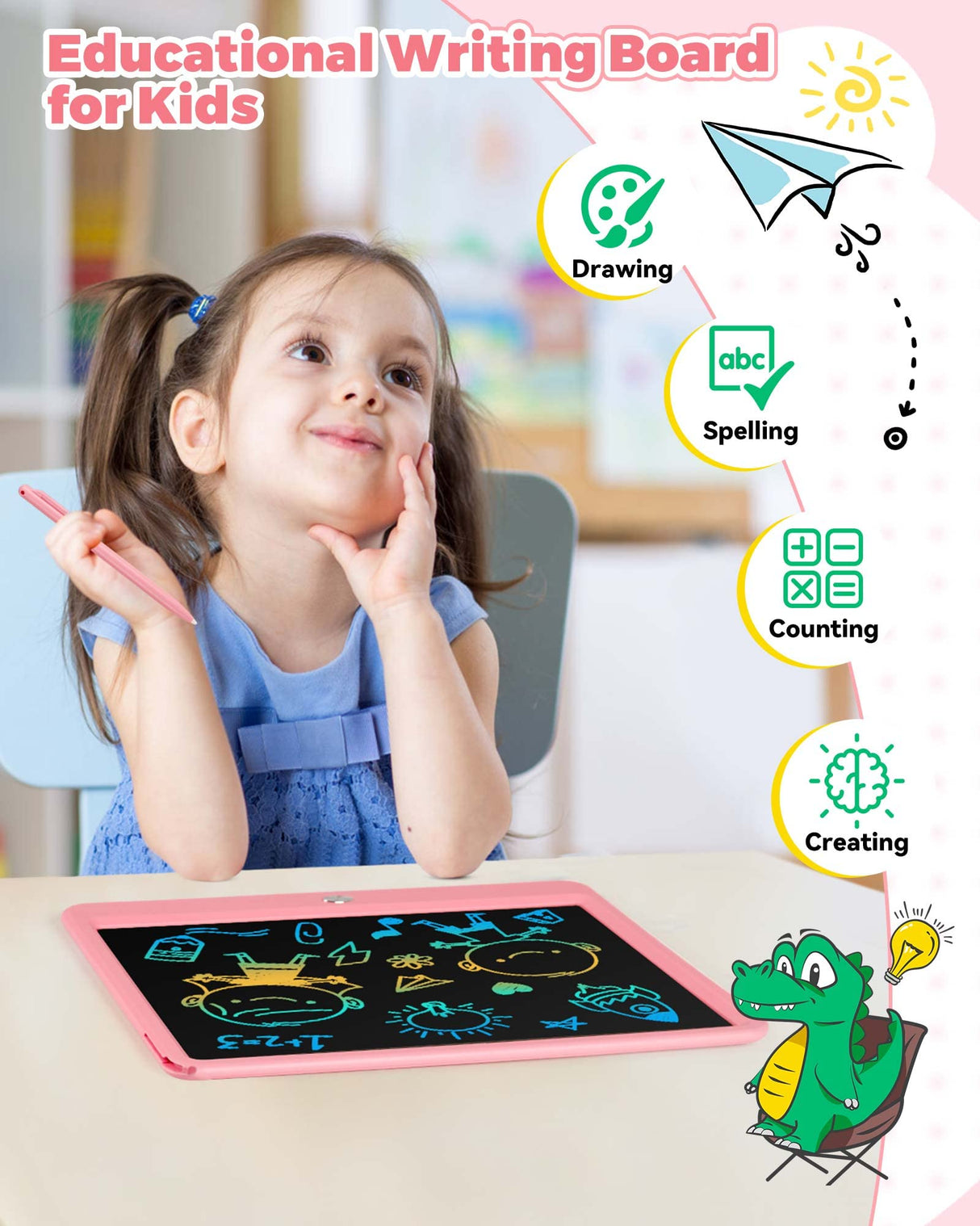 KOKODI 12 Inch LCD Writing Tablet with Anti-Lost Stylus, Erasable Doodle Board Colorful Toddler Drawing Pad, Car Travel School Games Toys for 3 4 5 6 KOKODI