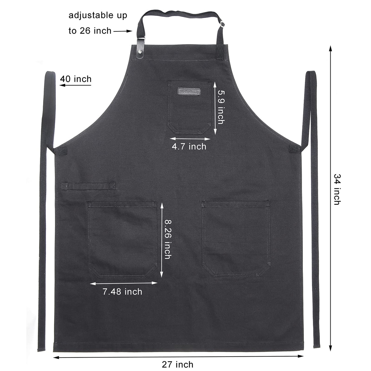 DingSay Trendy Black Cotton Kitchen Apron, Mens Womens Professional Cooking Bib Apron for Chef Grill BBQ, with Pockets Towel Loop and Adjustable Neck DingSay Trendy