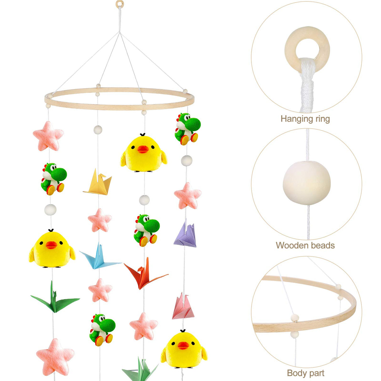 Baby Mobile DIY Kit Nursery Wooden Frame Mobile Crib Bed Bell Ceiling Wooden Wind Chime Hanging DIY Wooden Frame Ornaments Handmade Kit Round Wind Yalikop