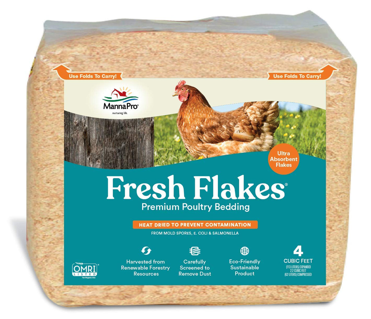 Manna Pro Fresh Flakes | Chicken Coop Bedding | Pine Shavings for Chicken Bedding | 4 Cubic Feet Manna Pro