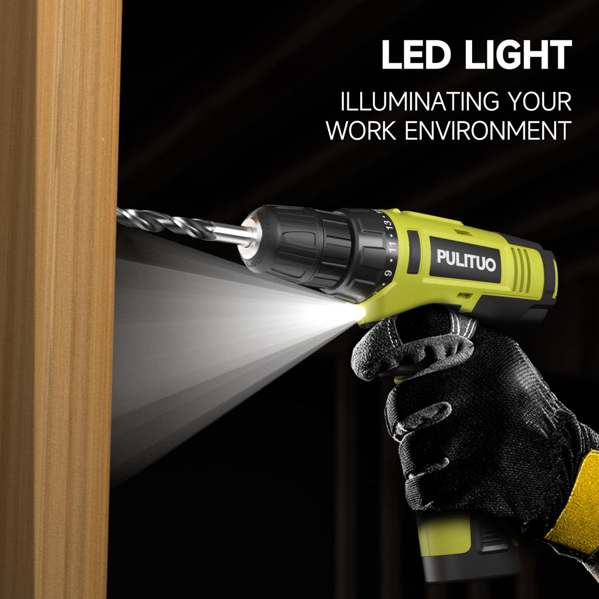 PULITUO 12V Green Cordless Drill Set Power Drill Kit with Battery and Charger,electric drill home improvement,3/8-Inch Keyless Chuck,Built-in PULITUO