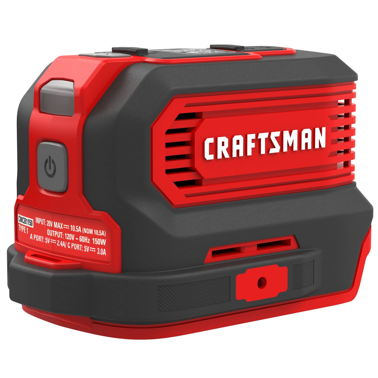 CRAFTSMAN V20 Charger, Power Inverter, Charging Ports for Type-C, Type-A, and AC, 150 Watts, Bare Tool Only (CMCB1150B) Craftsman
