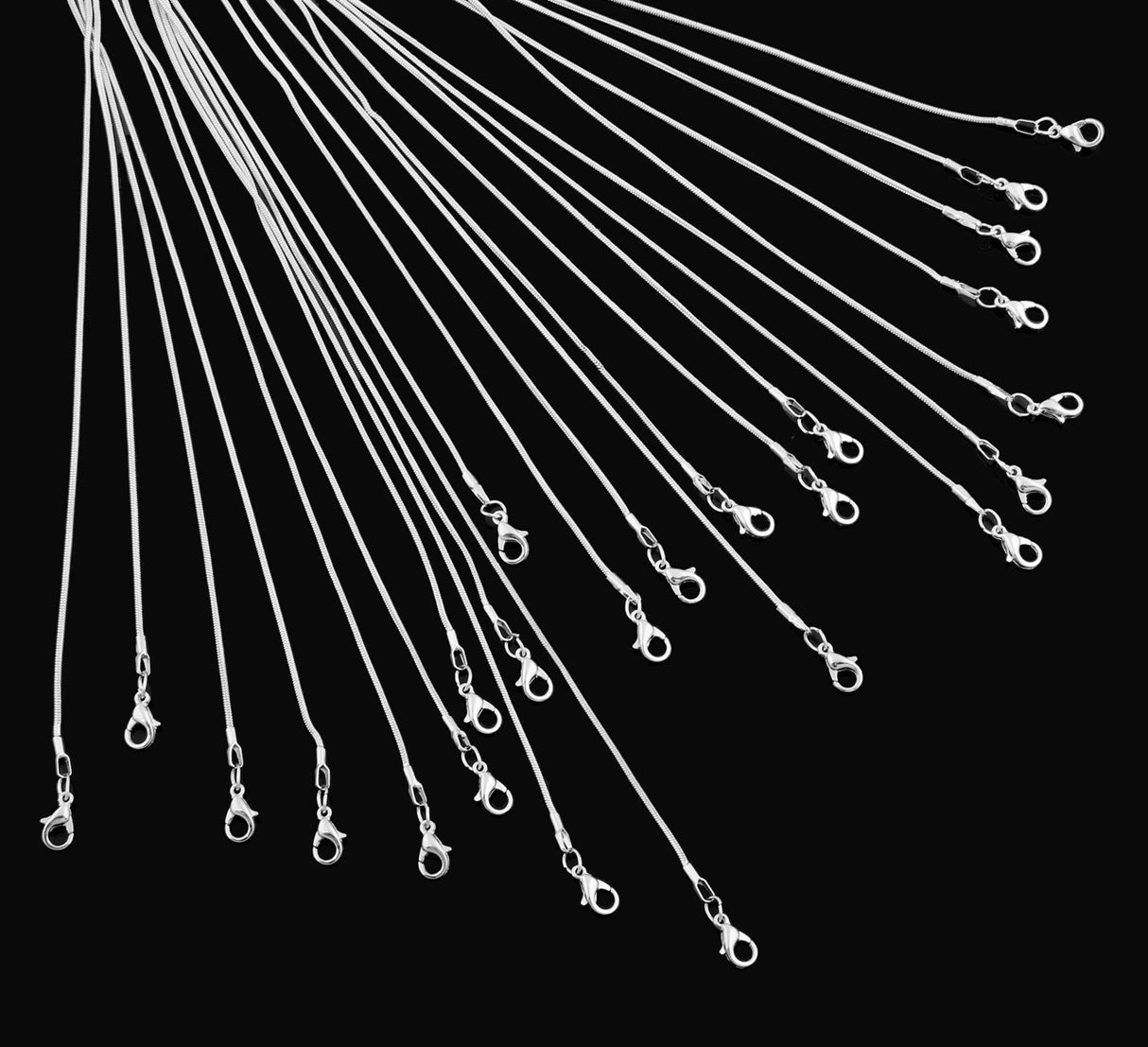 24pcs 18 Inch 925 Silver Plated 1.2mm DIY Snake Chain Charms Link Necklace with Lobster Clasps for Jewelry Making Cmidy