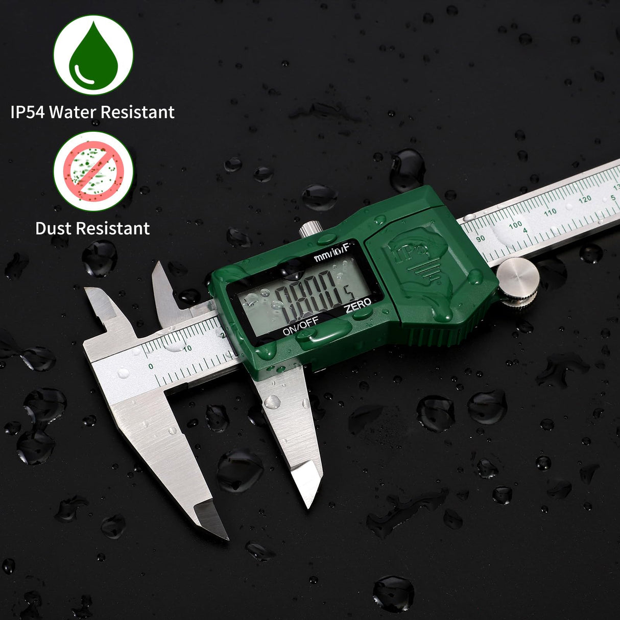 ToolSup IP54 Digital Caliper, 6 inch Electronic Vernier Caliper with Stainless Steel contruction, Inch/Millimeter/Fraction Switch, Large LCD Screen TOOLSUP