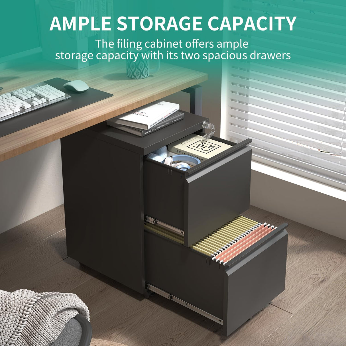 VIYET 2 Drawer Mobile File Cabinet with Lock,Under Desk Metal Filing Cabinet for Home Office,Steel Small Rolling File Cabinet with 2 Keys for VIYET