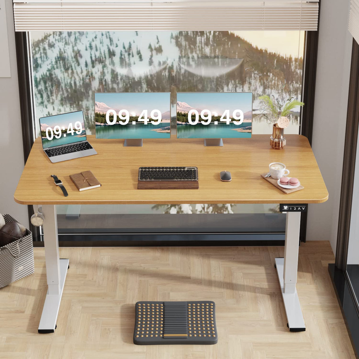 Furmax Electric Height Adjustable Standing Desk Large 55 x 24 Inches Sit Stand Up Desk Home Office Computer Desk Memory Preset with T-Shaped Metal Furmax