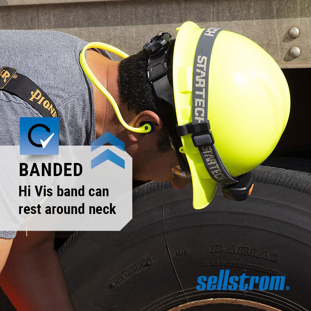 Sellstrom Reusable Banded Ear Plugs, Hearing Protection for Work, 25dB NRR, Hi-Viz Green/Blue, S23430, 1 Count (Pack of 1) Sellstrom