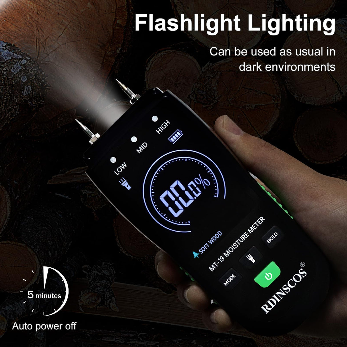 Wood Moisture Meter, Firewood Moisture Tester, Drywall Moisture Detector Professional Moisture Content Meter Lumber Logs Concrete Floors Carpet RDINSCOS