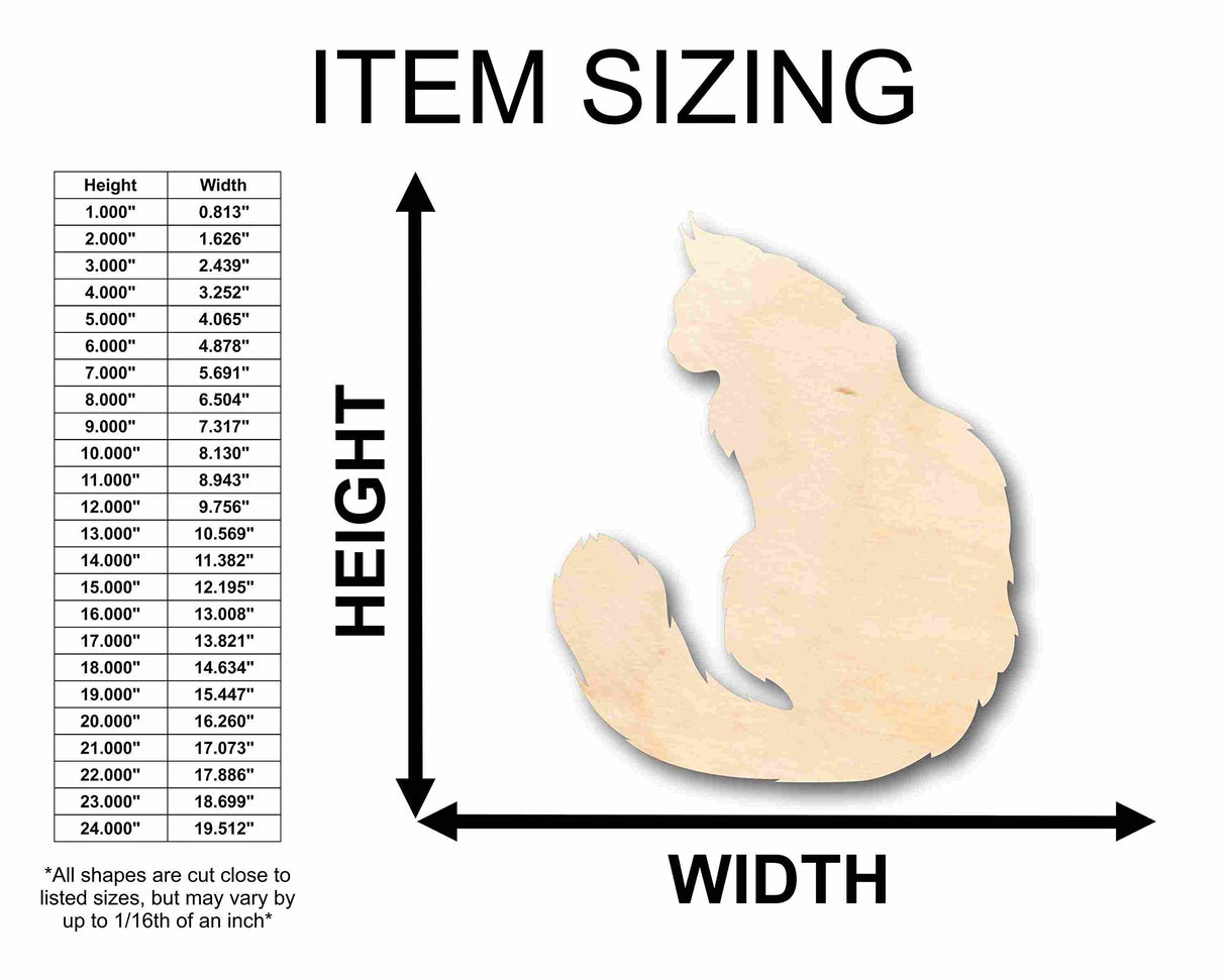 Unfinished Wood Cat Main Coon Silhouette - Craft- up to 24" DIY 8" / 1/4" 24 Hour Crafts