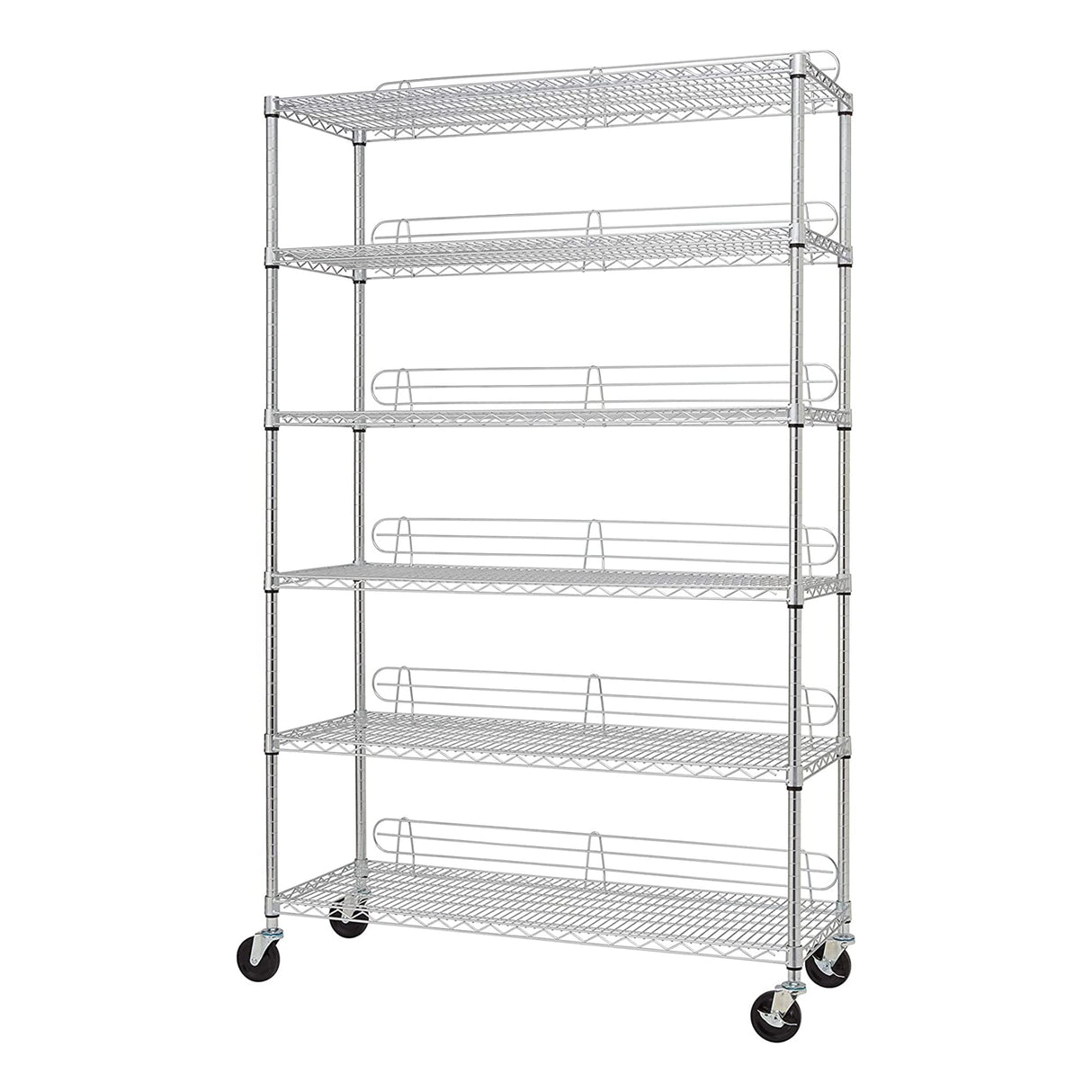 TRINITY EcoStorage Heavy Duty 6-Tier Adjustable Wire Shelving with Wheels and Backstands for Kitchen Organization, Garage Shelving, NSF Certified, TRINITY