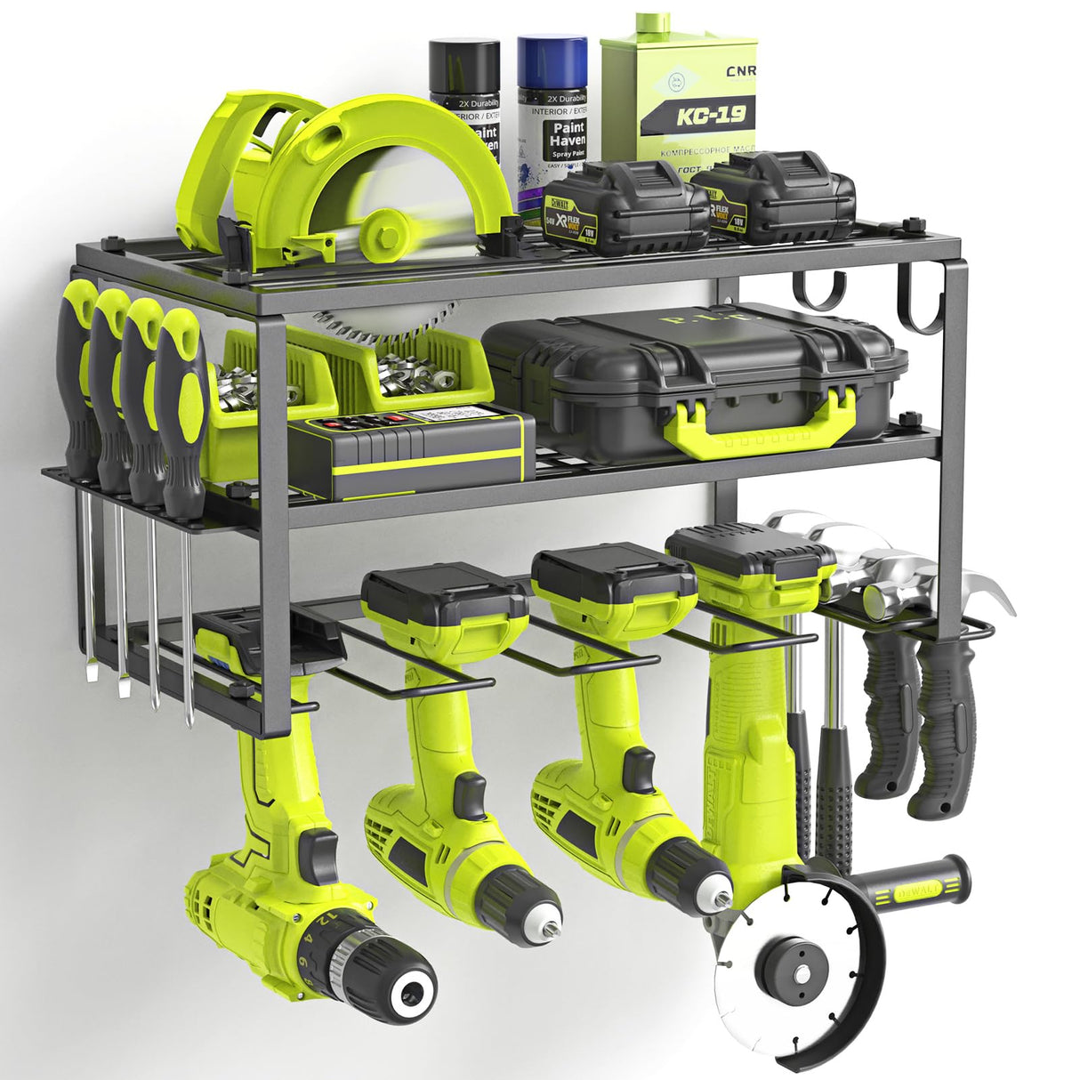 SUNALLY Power Tool Organizer, Power Drill Tool Holder, Heavy Duty Tool Shelf, 3 Layers Tool Rack Cordless Drill Holder, Floating Tool Shelf Wall SUNALLY