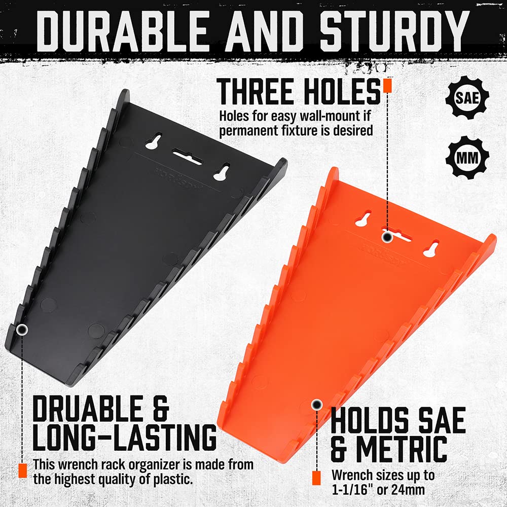 HORUSDY Magnetic Wrench Organizer, 2-Pack Magnetic Wrench Holder, SAE(1/4" - 1/16") and Metric(6mm-24mm) HORUSDY