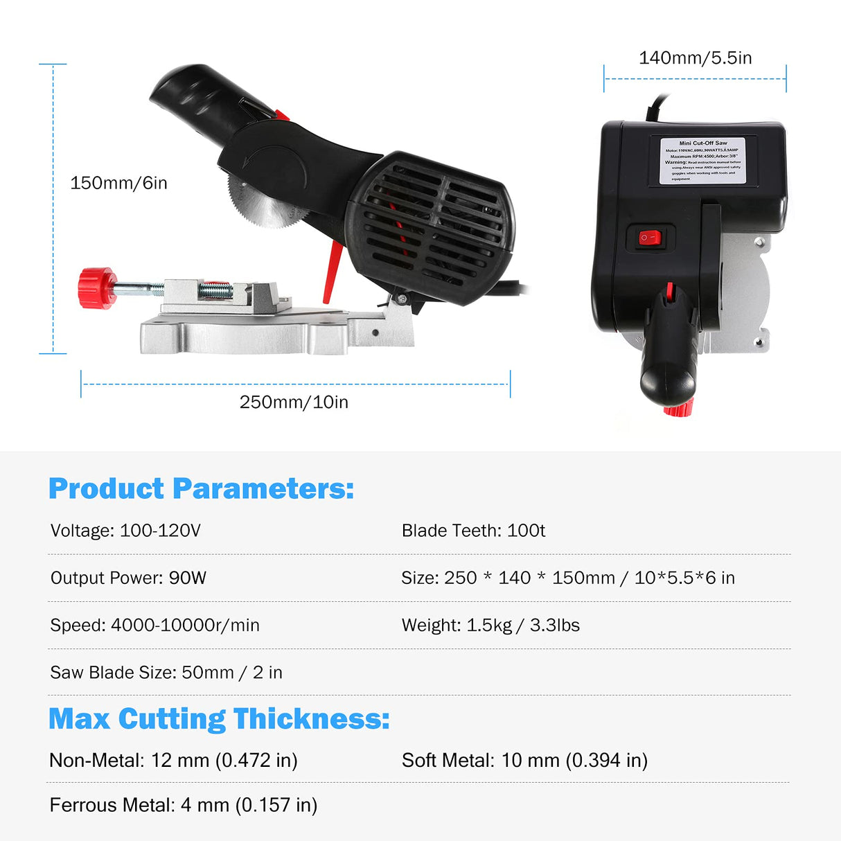 BEAMNOVA Mini Miter Saw Electric Power Table Saw Benchtop Cut-Off Chop Saw Max 45 Degree Cutting for Crafts Miniatures Metal Wood Plastic Compound BEAMNOVA