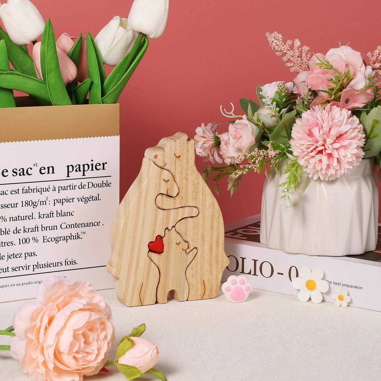 Personalized Family Name Puzzle, 3 Bears Wooden Bear Puzzle Decorative Wooden Bear Puzzle Creative Birthday Gifts for Mom Parents Home Decor Mothers BOXOB