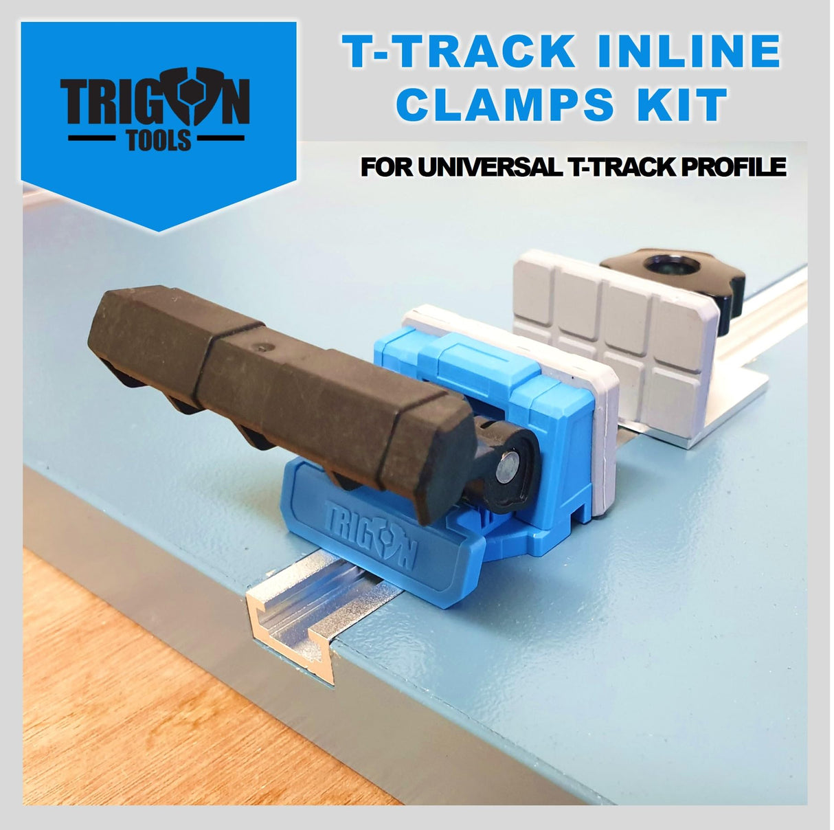 T-Track Clamps for woodworking, T Track accessories, for T-Track Profile (3/4’’ * 3/8’’) | Stop Blocks | Inline Auto Adjust Quick Release Woodworking Trigon-Tools
