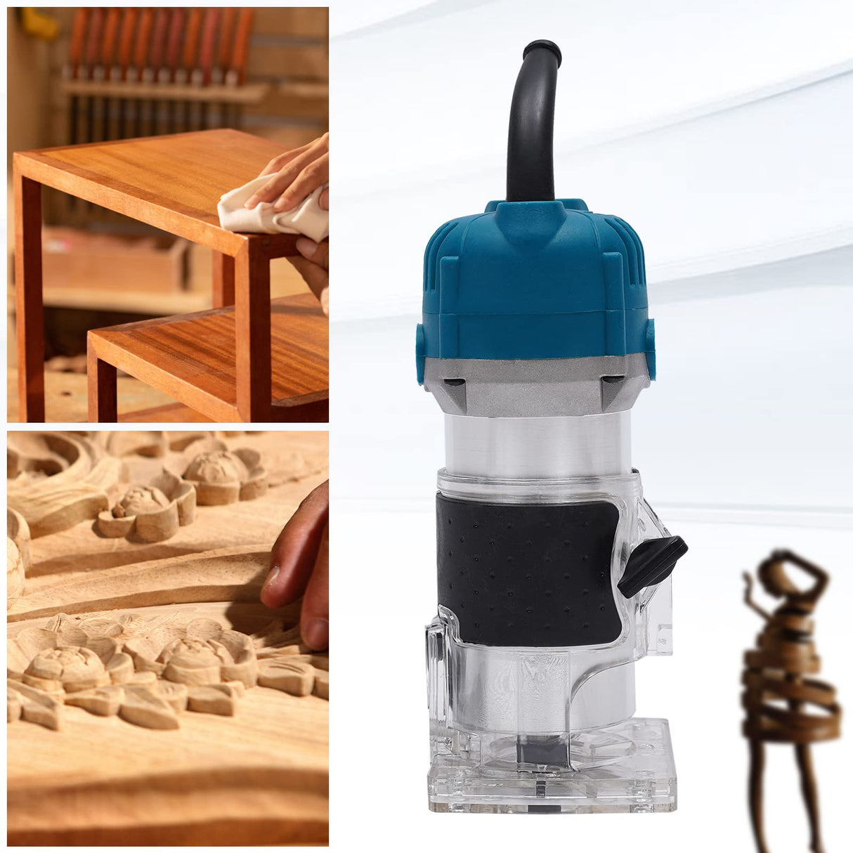 Compact Router Tool, 110V 800W Electric Woodworking Router Handheld Compact Wood Router with 12PCS 1/4" Router Bits Wood Laminate Palm Joiner Wood QUEWATSA