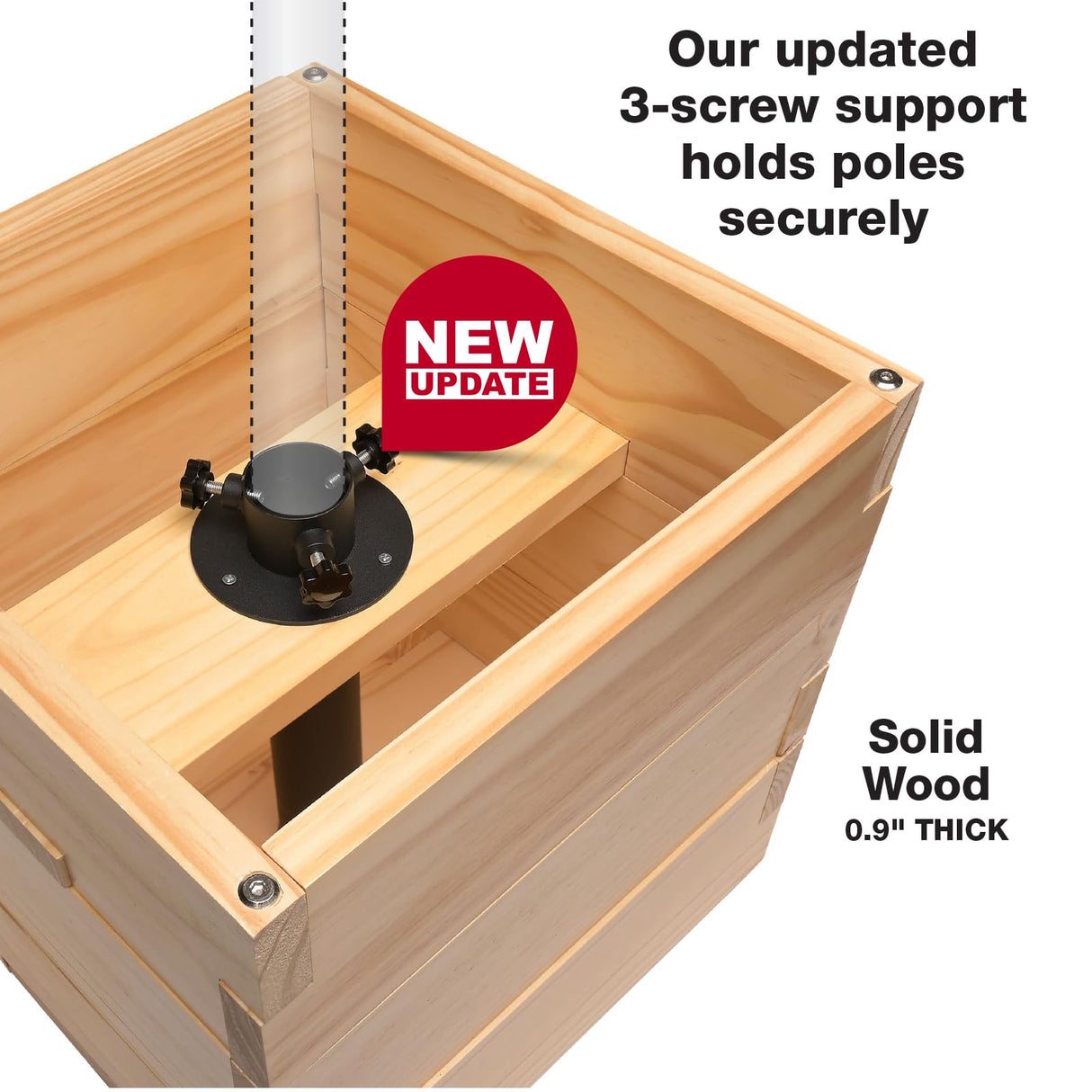 EXCELLO GLOBAL PRODUCTS Extra Large Decorative Wooden Planter, Universal Pole Support for String Light Poles Umbrella Bird Feeders Solid Wood Outdoor EXCELLO GLOBAL PRODUCTS