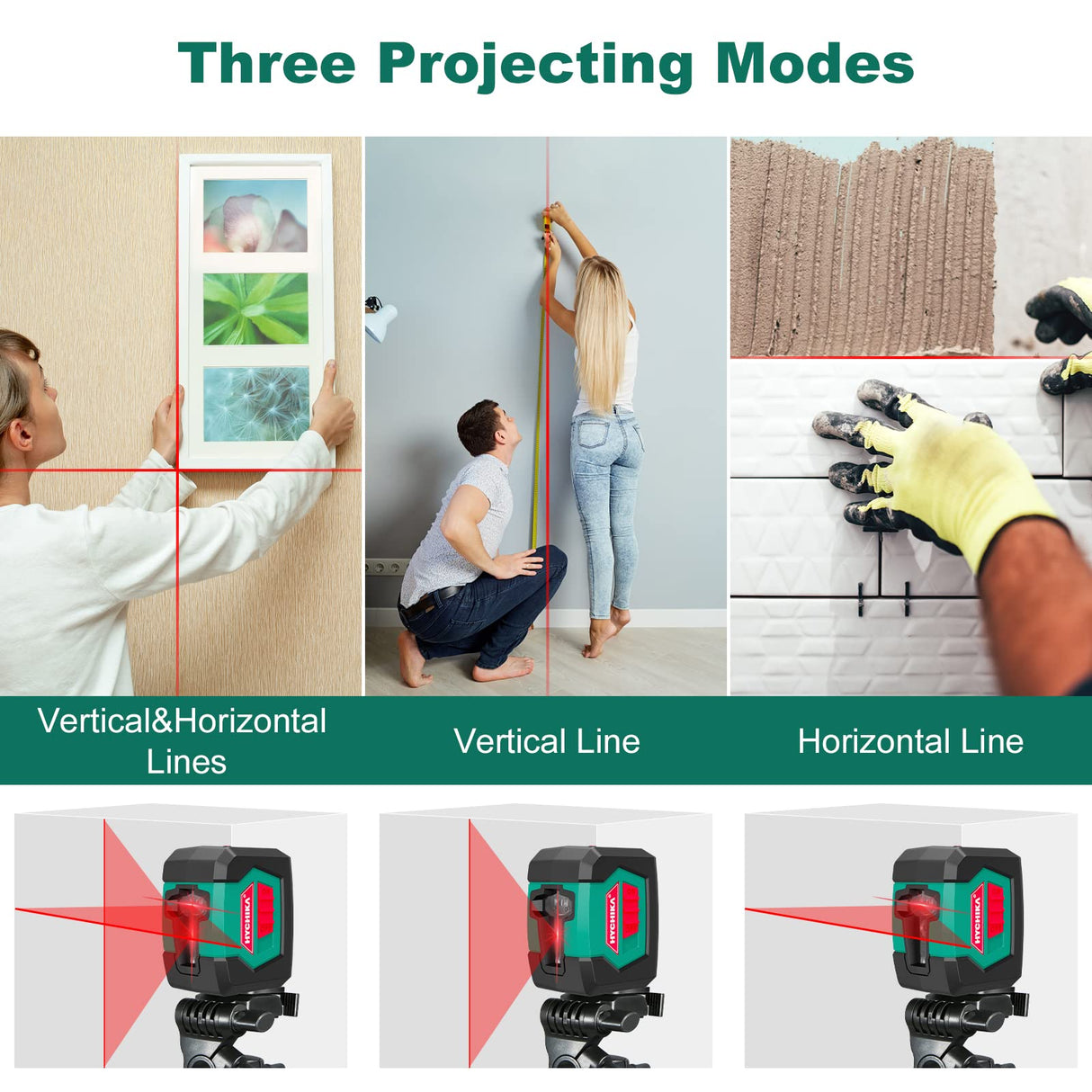 Laser Level, HYCHIKA 50 Feet Cross Line Laser with Dual Modules, Self Leveling Laser Level, Switchable Self-Leveling Vertical and Horizontal Line HYCHIKA BETTER TOOLS FOR BETTER LIFE