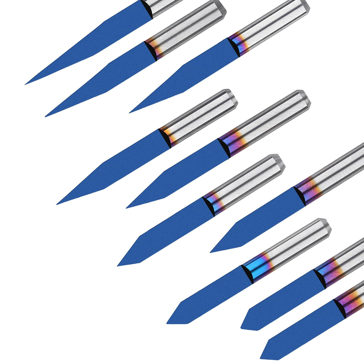 Genmitsu 10 Pcs 1/8'' Shank CNC Router Bits Set, Flat V-bit & Triangular V-bit, 20 /30 /45 /60 /90 Degree 0.1mm Tip, Nano Blue Coat, Engraving Tool Genmitsu