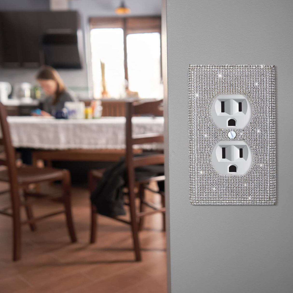 2 Pieces Sparkly Light Switch Cover Bling Outlets Cover Bling Light Switch Cover Diamond Outlet Cover Rhinestones Wall Plate Cover Crystal Shiny Wall TOODOO