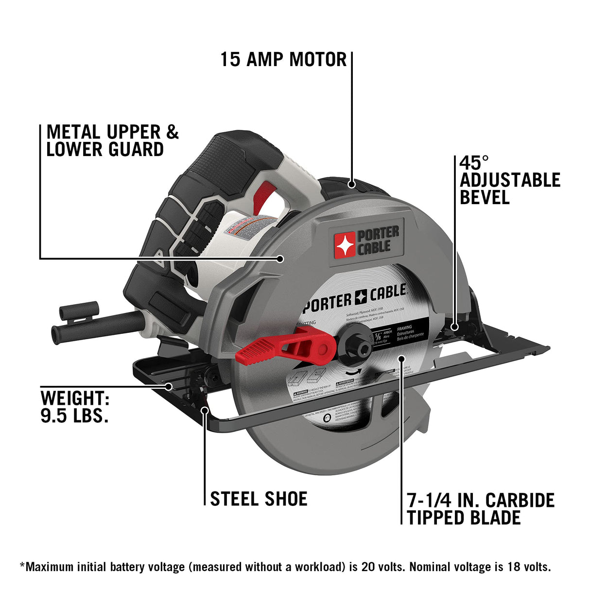 PORTER-CABLE 7-1/4-Inch Circular Saw, Heavy Duty Steel Shoe, 15-Amp (PCE300) PORTER-CABLE
