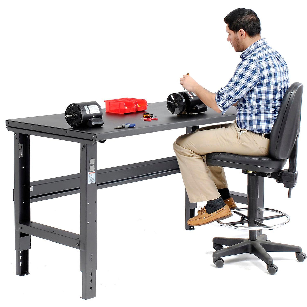 Global Industrial Adjustable Height Workbench C-Channel Leg, 60" W x 30" D, 1-3/4" Steel Square Edge, Black Global Industrial