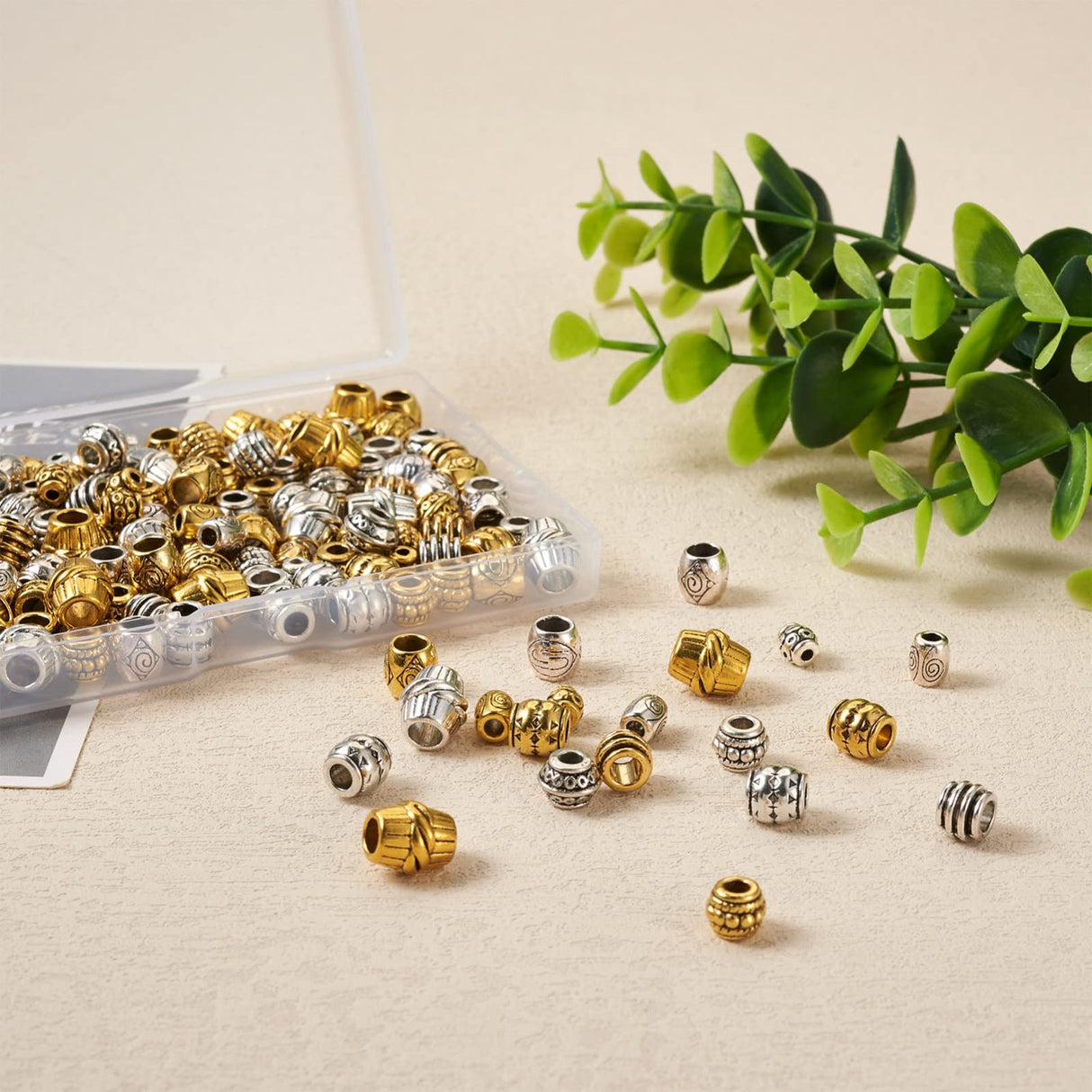 Craftdady 160Pcs Tibetan Alloy Barrel Spacer Beads 16 Styles Large Hole Retreo Metal Barrel Tube European Beads for Jewelry Crafts Making, Hole: Craftdady