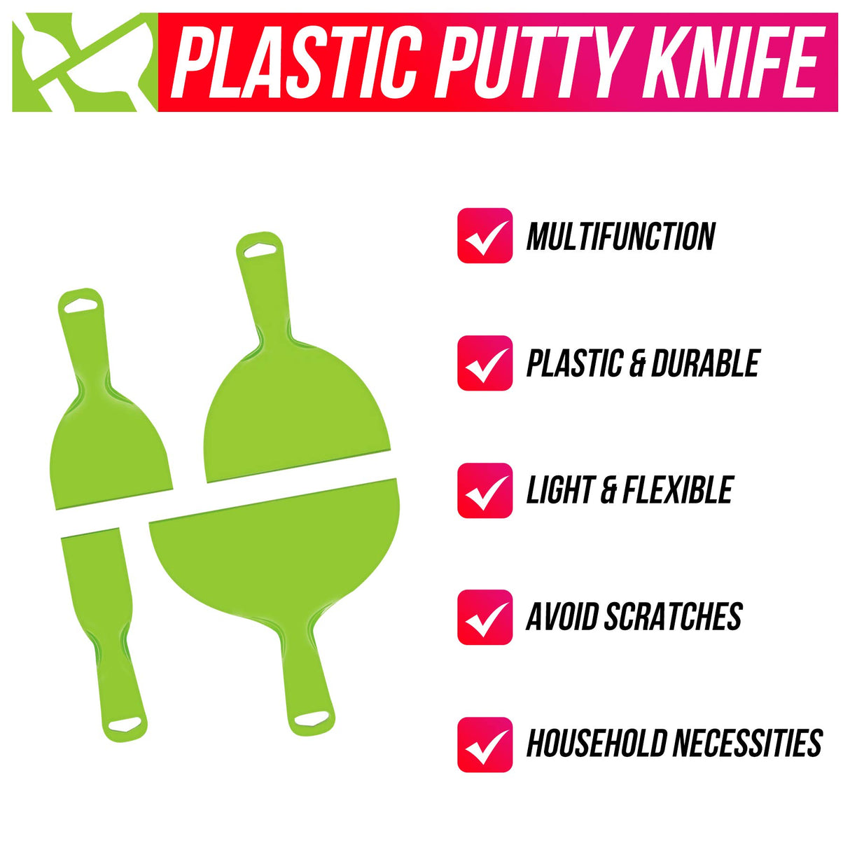 BANGBANGSING 4 Pack Putty Knife, Large Size Pack, Flexible Plastic Paint Scraper Tool for Spackling, Wallpaper Scraper Plastic, Spatula Scraper, BANGBANGSING