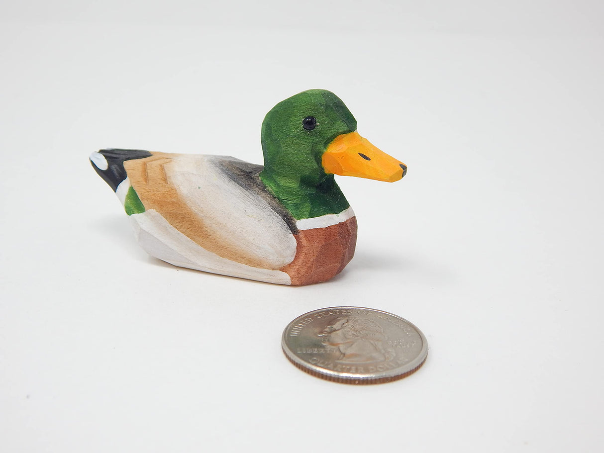 Selsela Mallard Duck Ornament Wood Hanging Figurine Drake Male Handmade Carving Holiday Decoration Decoy Small Animal Selsela