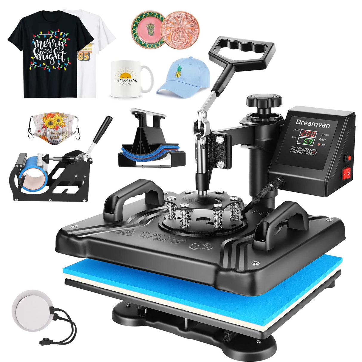 Heat Press Machine for Tshirts, 5 in 1 Heat Transfer Machine, 12" X 15" Heat Printing Press for Sublimation Combo with 360 Degree Rotation Swing Away AKEYDIY