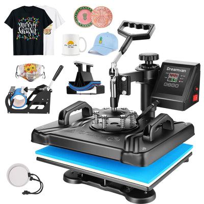 Heat Press Machine for Tshirts, 5 in 1 Heat Transfer Machine, 12" X 15" Heat Printing Press for Sublimation Combo with 360 Degree Rotation Swing Away