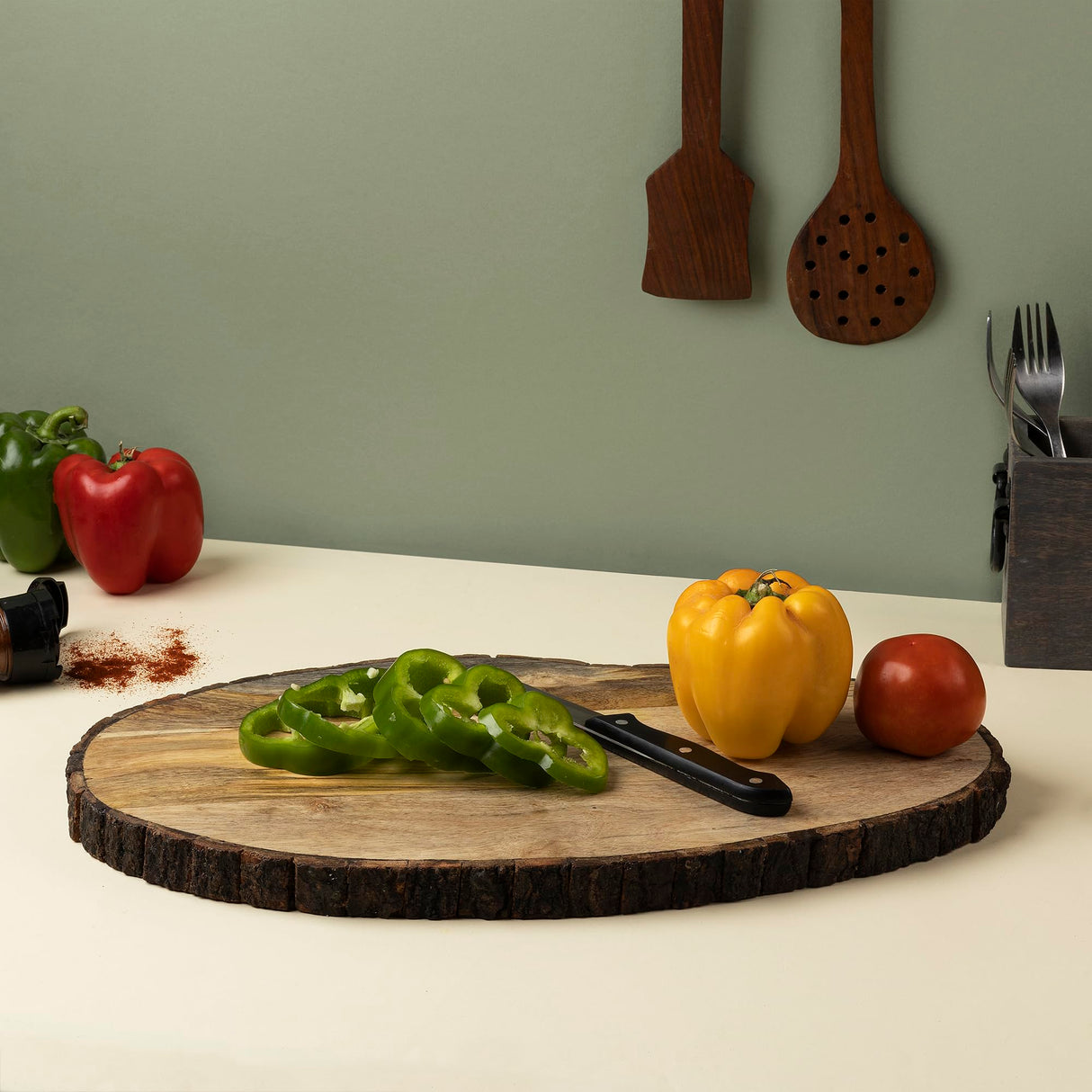 GoCraft Oval Wooden Cutting Board with Tree Bark Rim | Mango Wood Live Edge Chopping, Prep, Serve Board | Charcuterie Platter - 17" x 10" GoCraft