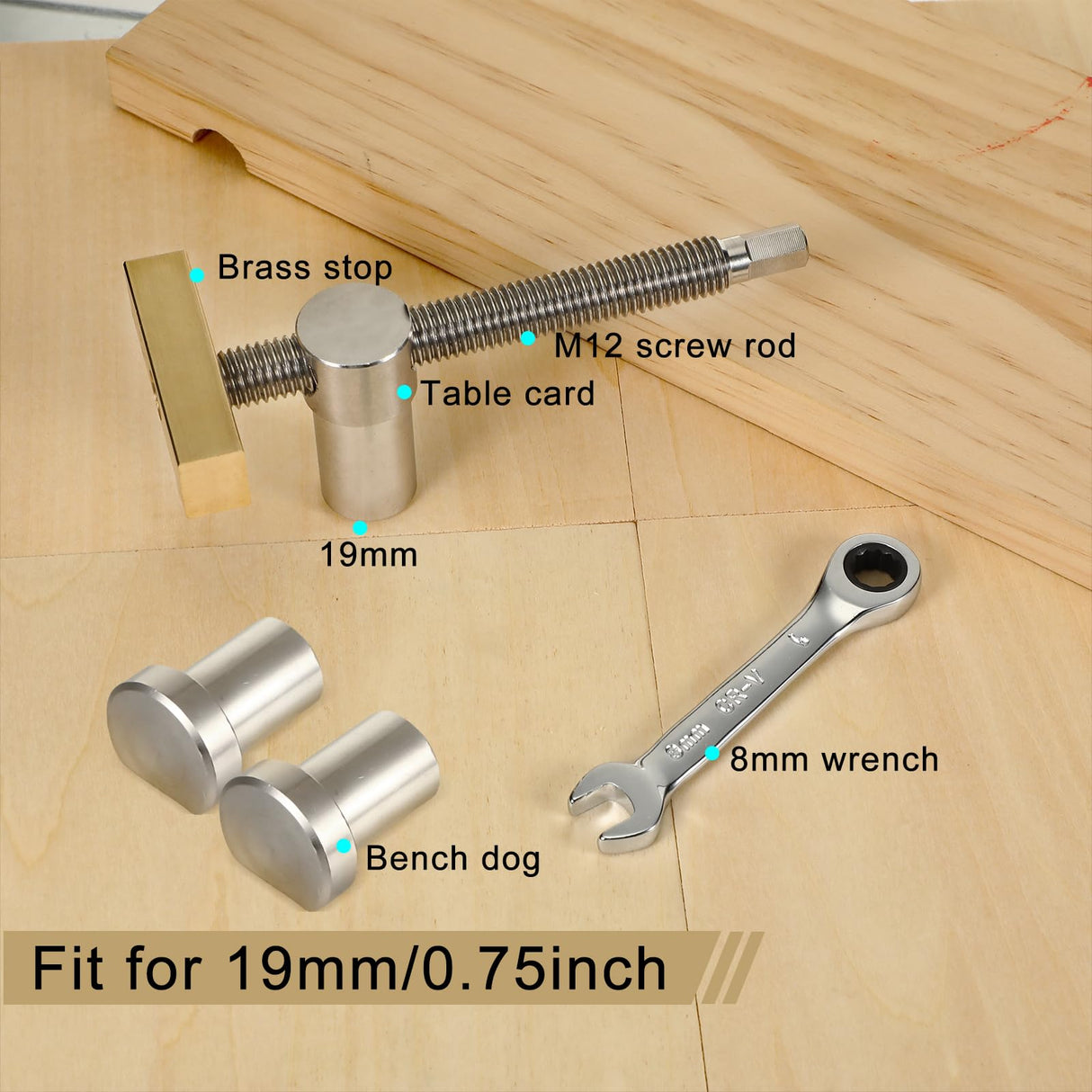 Lanties 4 Pack 3/4 Inch Bench Dogs Clamp Bench Clamp for Woodworking Dog Hole Clamps Woodworking with 8 Pack Bench Dogs Stainless Steel Brass Lanties